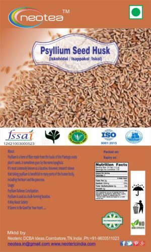 Paquete de cáscara de semilla de psyllium neotea 500g