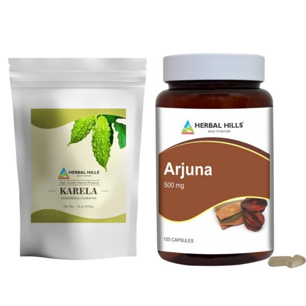 Paquete combo HERBAL HILLS polvo Karela y cápsulas Arjuna