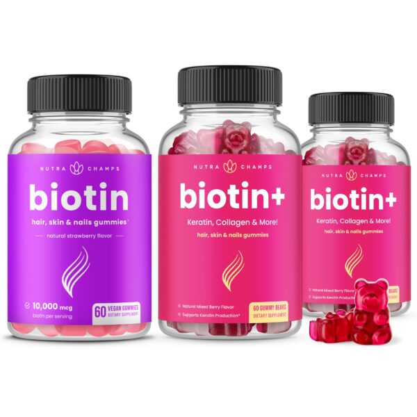 Paquete completo biotina NutraChamps para cabello piel uñas