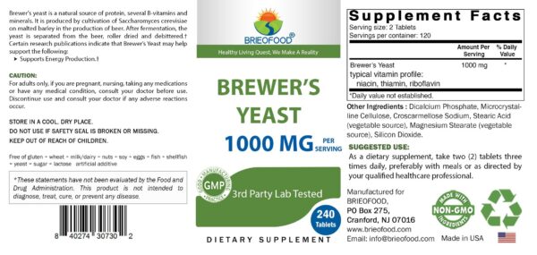 Paquete completo de levadura de cerveza Brieofood 240 tabletas