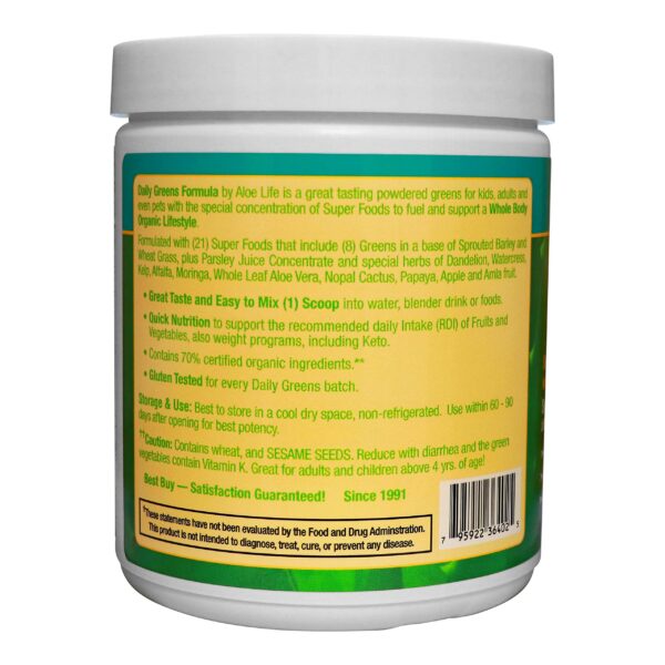 Version 1.0.0 Paquete Daily Greens orgánico Aloe Life 30 porciones