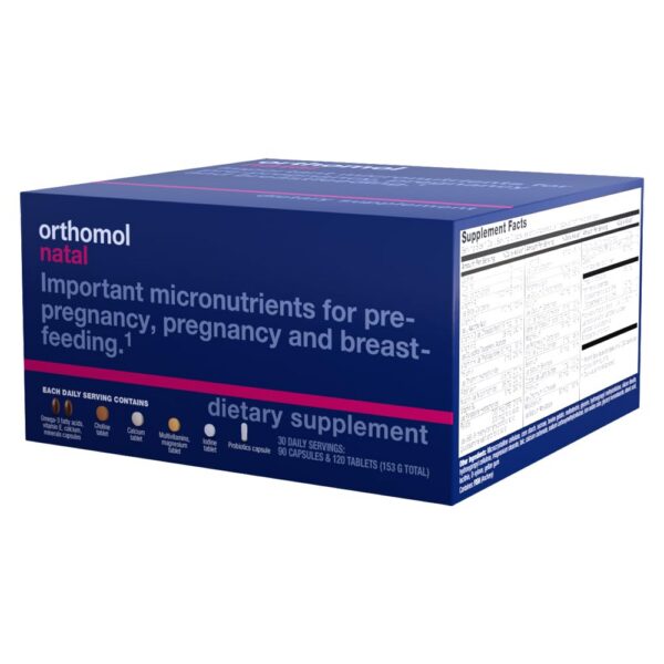Paquete diario Orthomol Natal suplemento prenatal