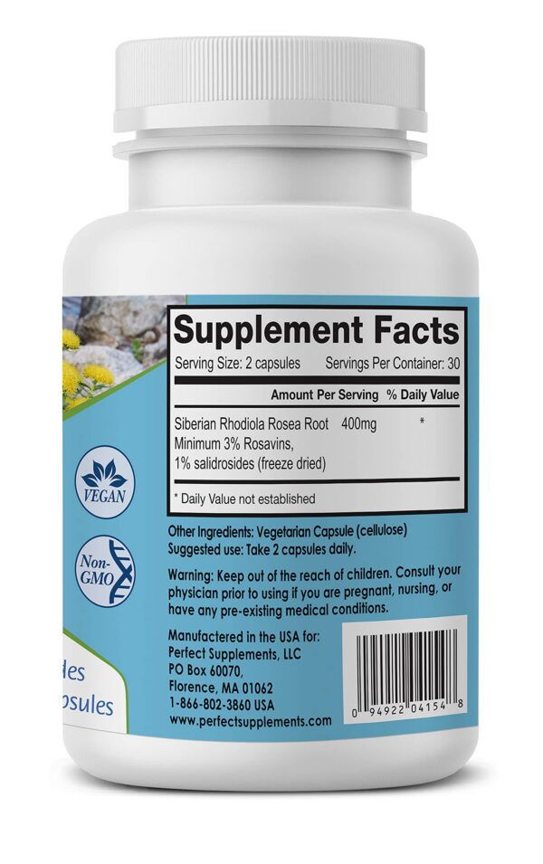 60 cápsulas Perfect Rhodiola Rosea aumenta energía y concentración