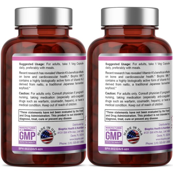 Paquete doble vitamina K2 MK7 cápsulas vegetales biophix