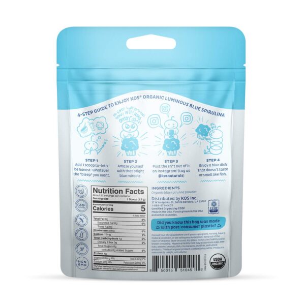 Version 1.0.0 Paquete de espirulina azul orgánica KOS certificada USDA y laboratorio tercero