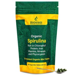 Paquete de espirulina orgánica Biogenesis 300 mini pastillas
