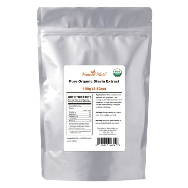 Paquete Estevia orgánica pura 100 gramos endulzante natural