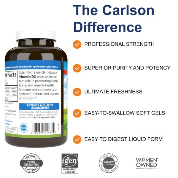 Paquete frontal Carlson vitamina d3 suplemento 2000 iu 360 cápsulas