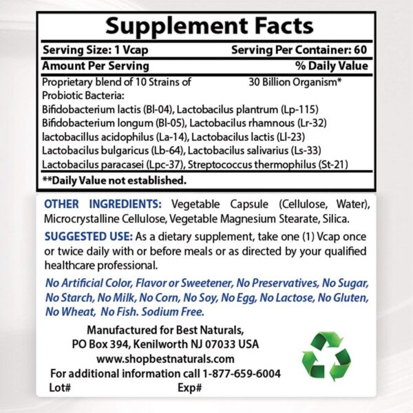 Version 1.0.0 Paquete frontal probióticos Best Naturals para salud intestinal