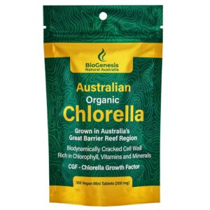 Paquete frontal tabletas mini orgánicas de chlorella BioGenesis