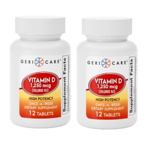 Paquete GeriCare vitamina D alta potencia 50,000 IU 12 tabletas