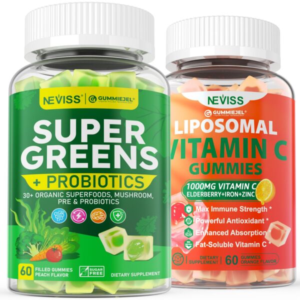 Version 1.0.0 Paquete de gomitas NEVISS Super Greens y Vitamina C Liposomal