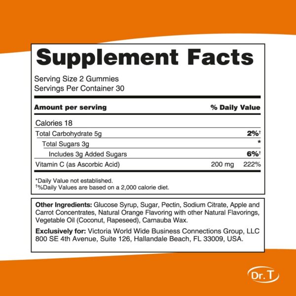 Paquete gomitas vitamina c Dr. T 60 unidades sabor naranja