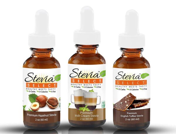Version 1.0.0 Paquete gotas stevia líquida sabores avellana crema irlandesa toffee