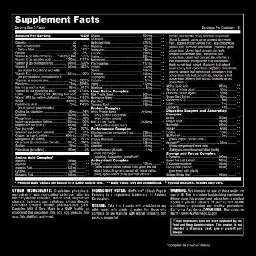 Paquete individual de Animal Pak vitaminas para entrenamientos