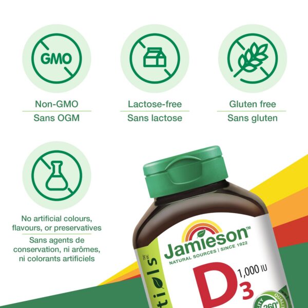 Paquete Jamieson Vitamina D3 240 tabletas salud ósea