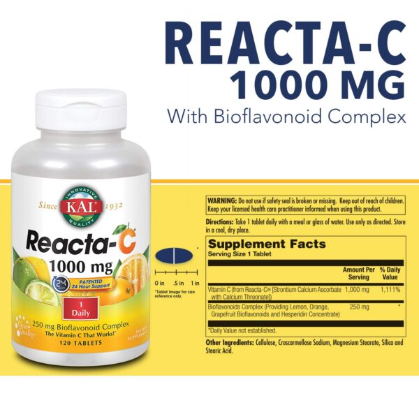 Paquete KAL Reacta-C con 120 tabletas de vitamina C