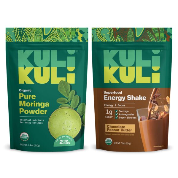 Paquete Kuli Kuli polvo orgánico de moringa para batidos y comidas