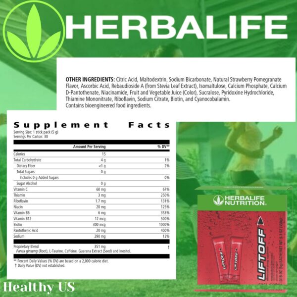Vista lateral del paquete Liftoff Herbalife 30 porciones