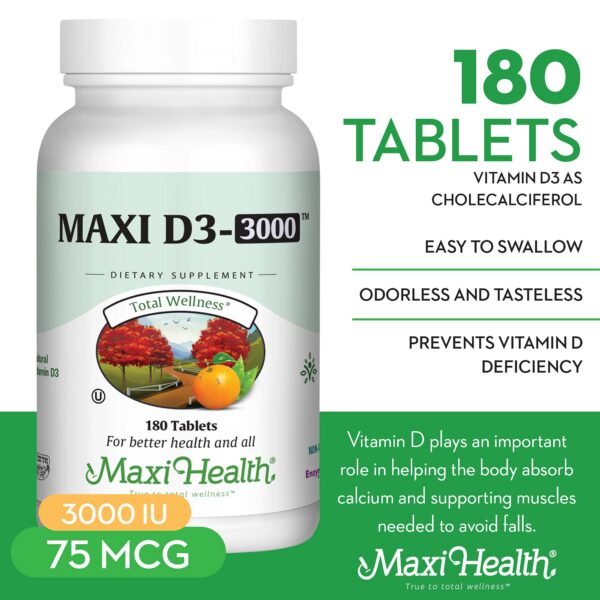 Paquete Maxi Health vitamina d3 3000 IU 180 tabletas