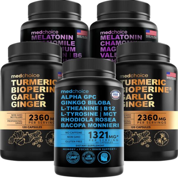 Paquete MedChoice suplementos cúrcuma jengibre melatonina nootrópicos