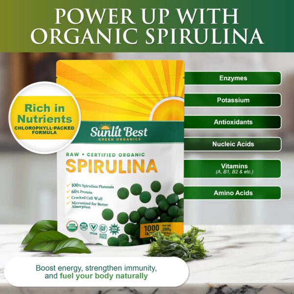 Paquete mega con 1000 tabletas de espirulina vegana Sunlit Best