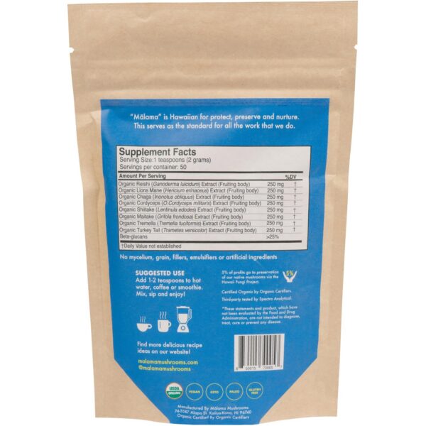 Paquete mezcla polvo hongos melena de león y reishi Malama
