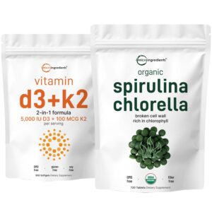 Paquete Micro Ingredients Chlorella Spirulina 3000mg y vitaminas D3 K2