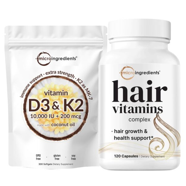 Paquete Micro Ingredients vitaminas D3 K2 y complejo cabello 2 pack
