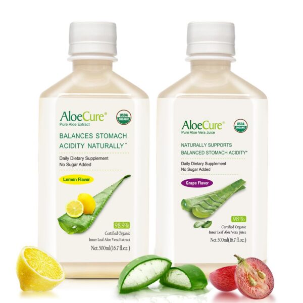Paquete muestra AloeCure jugo de aloe vera limón y uva