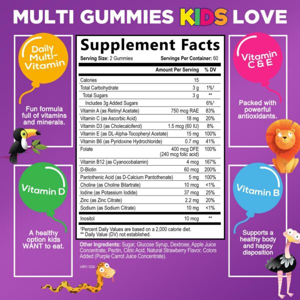 Paquete multivitaminas naturales para niños sin gluten 120 gomitas