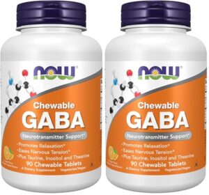 Paquete NOW GABA 90 masticables sabor naranja apoyo neurotransmisores