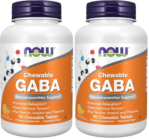 Paquete NOW GABA 90 masticables sabor naranja apoyo neurotransmisores