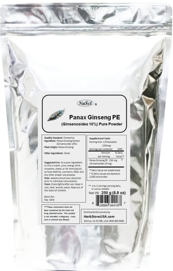 Envase NuSci Panax Ginseng polvo 100 gramos