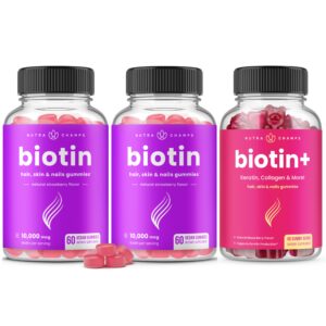Paquete NutraChamps biotina gominas para cabello piel uñas