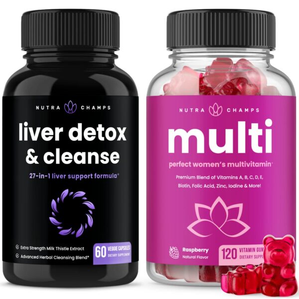 Paquete NutraChamps detox hígado y multivitaminas para mujer