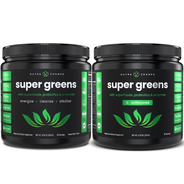 Version 1.0.0 Paquete NutraChamps Super Greens Berry y Sin Sabor suplemento
