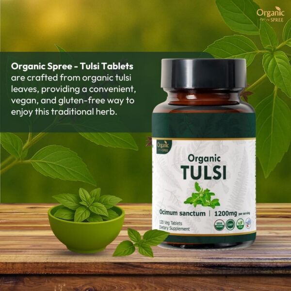 Version 1.0.0 Paquete Organic Spree Tulsi certificado orgánico USDA 120 tabletas