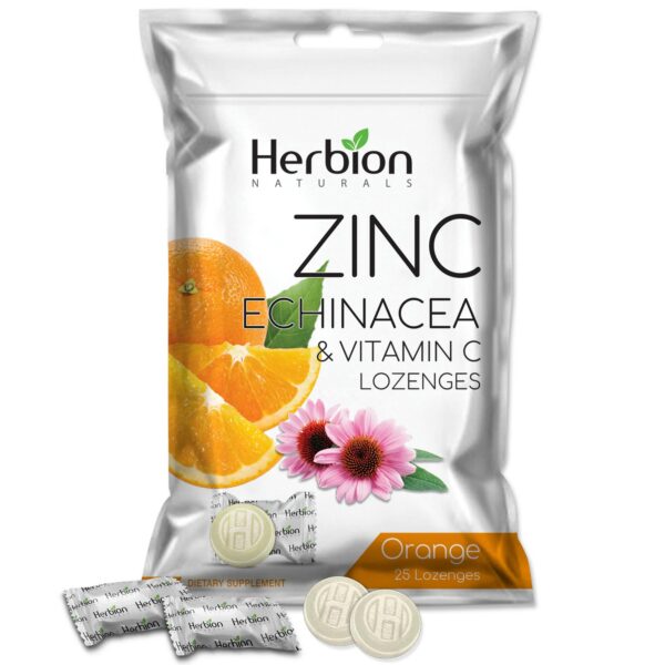 Frontal paquete pastillas Herbion Naturals sabor naranja 125 unidades