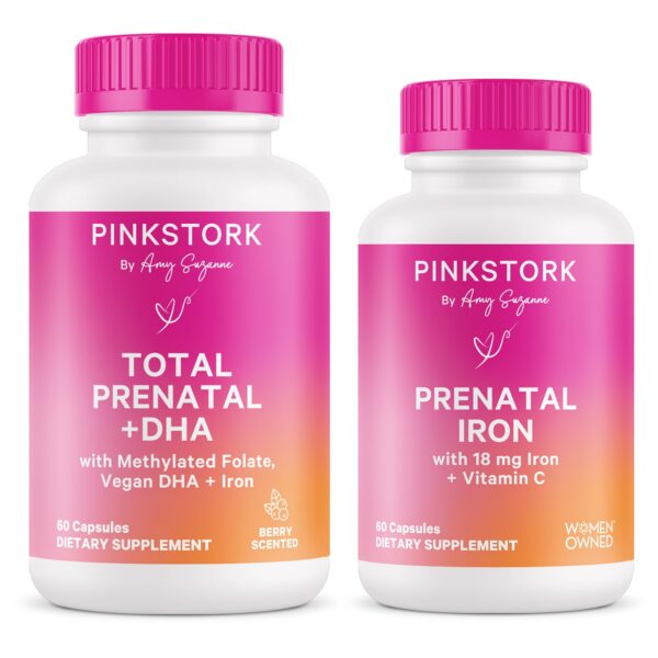 Paquete Pink Stork prenatal con hierro y DHA para mujeres embarazadas
