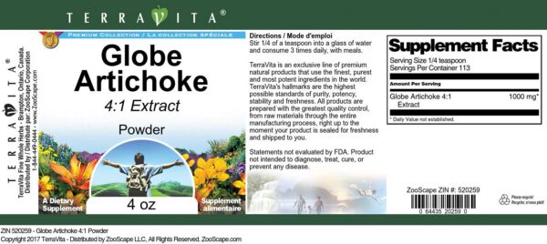 Paquete polvo alcachofa TerraVita 4 onzas