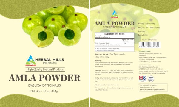 Hermoso paquete polvo de Amla HERBAL HILLS