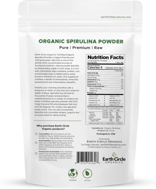 Paquete polvo espirulina kosher y orgánico 8 onzas