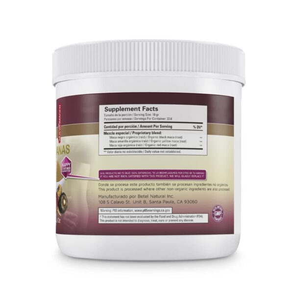 Paquete polvo maca negra amarilla y roja Betel Natural