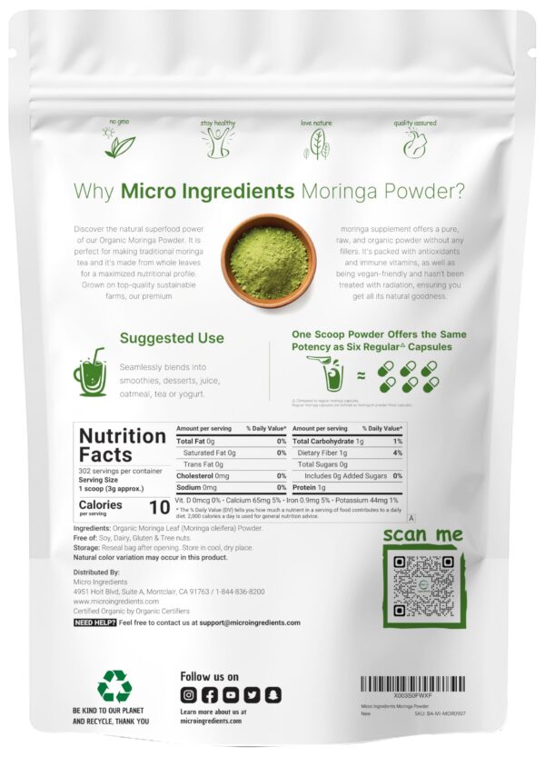 Version 1.0.0 Paquete polvo moringa orgánico india vegano sin OMG