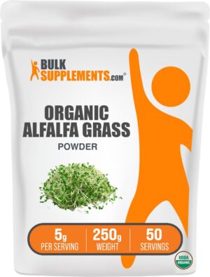 Paquete polvo orgánico de alfalfa BulkSupplements 250g