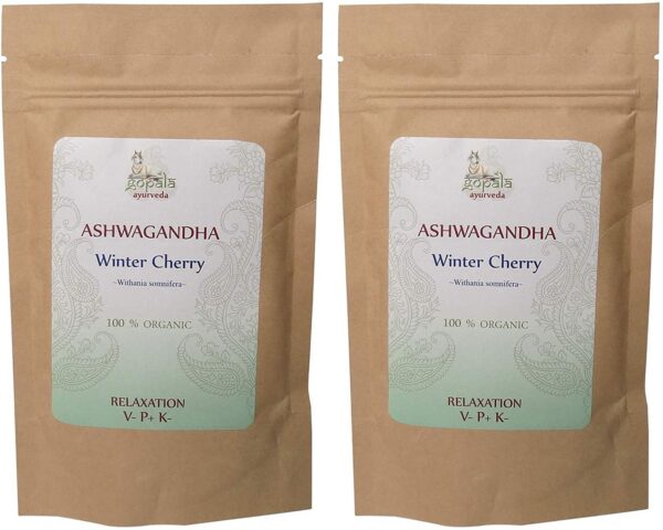 Paquete resellable polvo orgánico Ashwagandha Gopala Ayurveda 100g