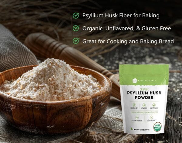 Paquete polvo psyllium orgánico Kate Naturals 12oz