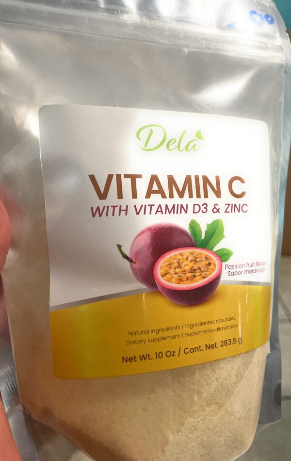 Paquete polvo vitamina C Dela presentación lateral