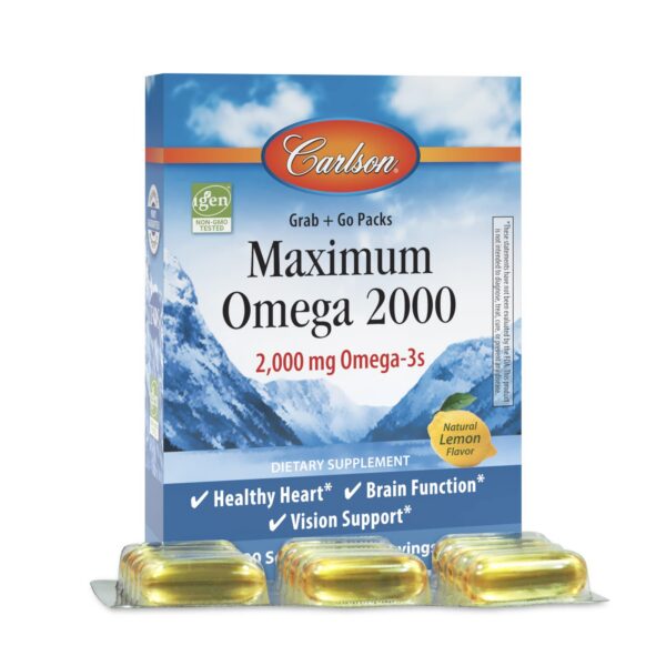 Paquete portátil Carlson Maximum Omega 2000 con cápsulas de omega-3
